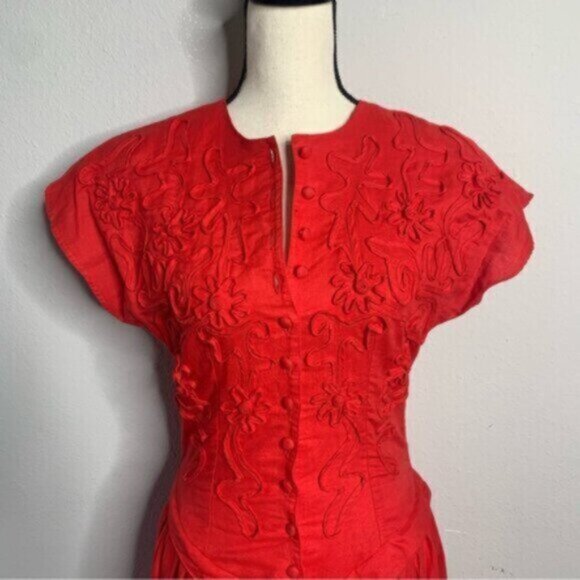 Allegra Red Vintage Midi/Maxi Cap Sleeve Dress - Picture 8 of 15